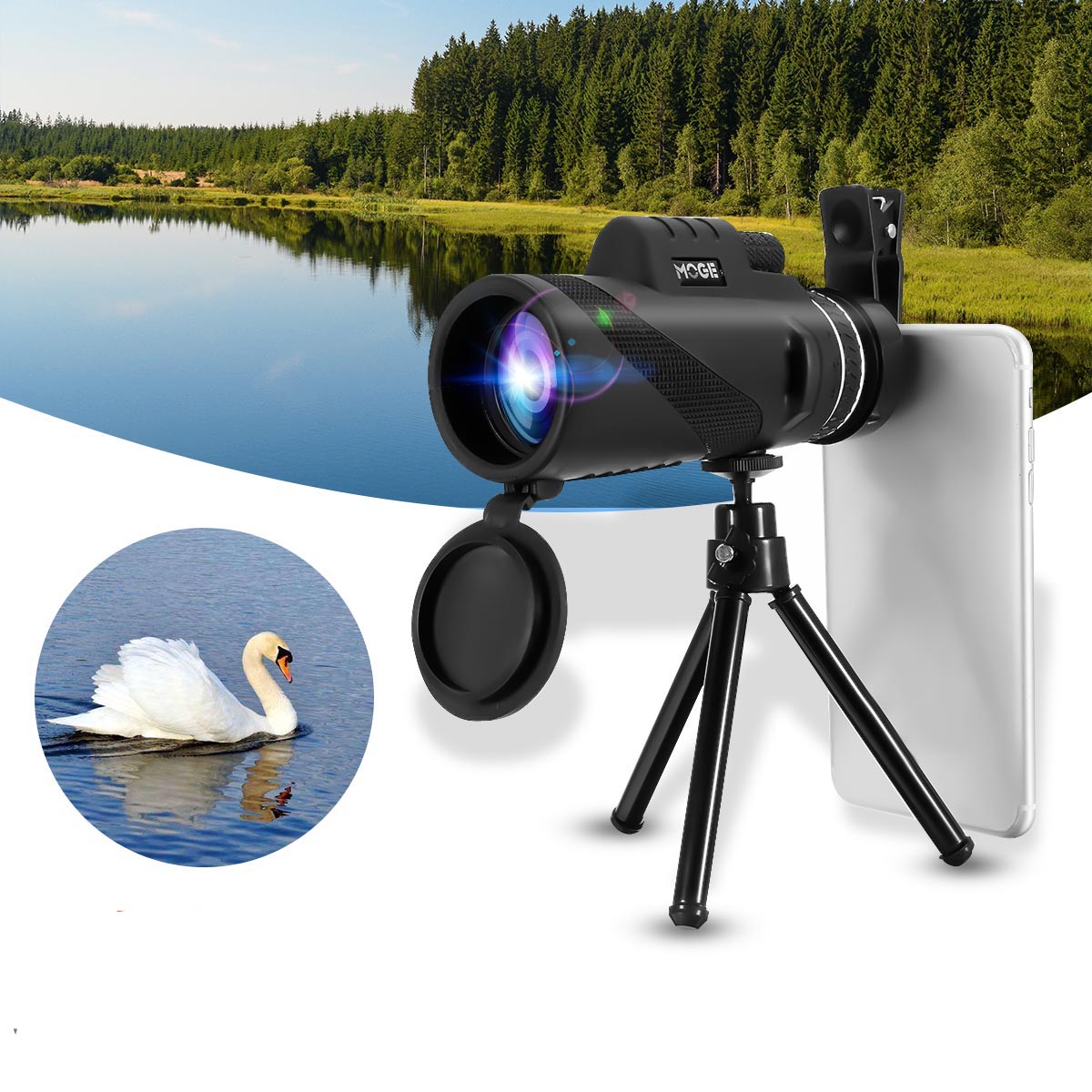 

MOGE 40x60 Monocular Ultra HD Optical Lens Low Light Night Vision Telescope + Phone Clip + Tripod