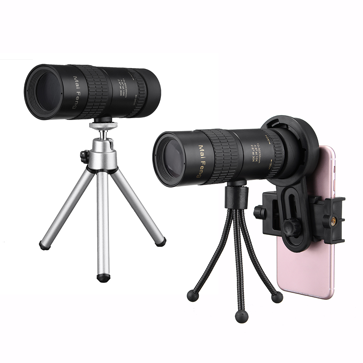 

10-30x Telephoto Telescope Monocular Camera Lens+ Cell Phone Clip +Tripod Stand