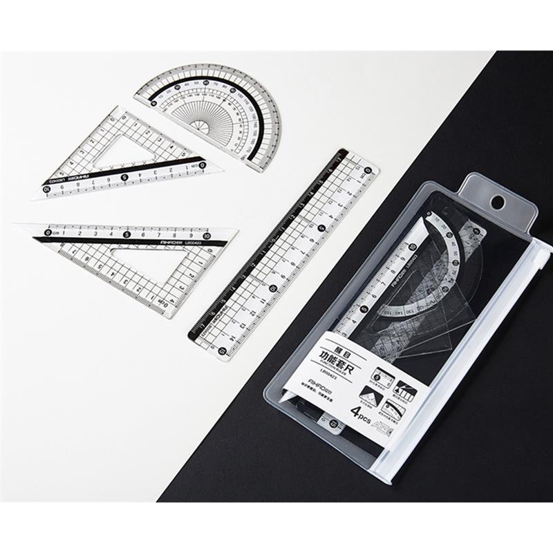 

AIHAO LB00423 4Pcs Straight Triangle Protractor Rulers Clear Plastic Ruler Set Math Geometry Tool for Architects Engineers Students