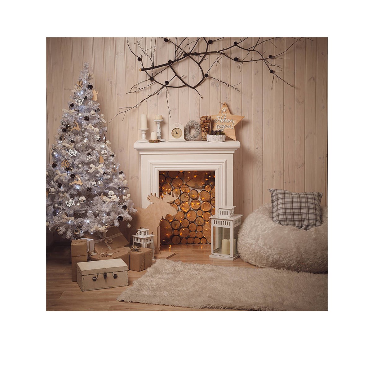 

5x5FT Christmas Fireplace Theme Photography Backdrop Studio Prop Background