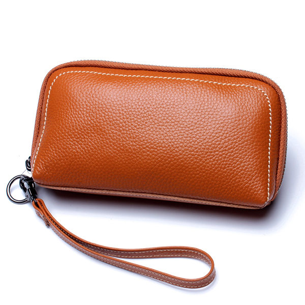 

Women Genuine Leather Zipper Long Purse Card Holder Phone Bag Fits 5.5 inch Cellphones