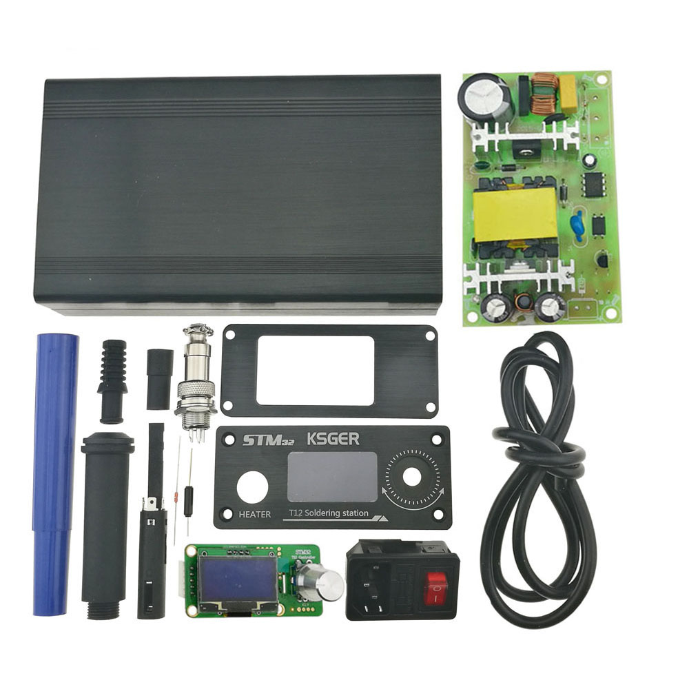 

KSGER STM32 OLED T12 V2.1S Temperature Controller 1.3inch Screen Black Metal Case Cover Power Supply 9501 Soldering Handle Set
