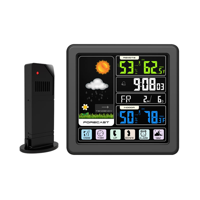 

TS-3310-BK Full Touch Screen Wireless Weather Station Multi-function Color Screen Indoor and Outdoor Temperature Humidity Meter Clock Weather Forecast Station