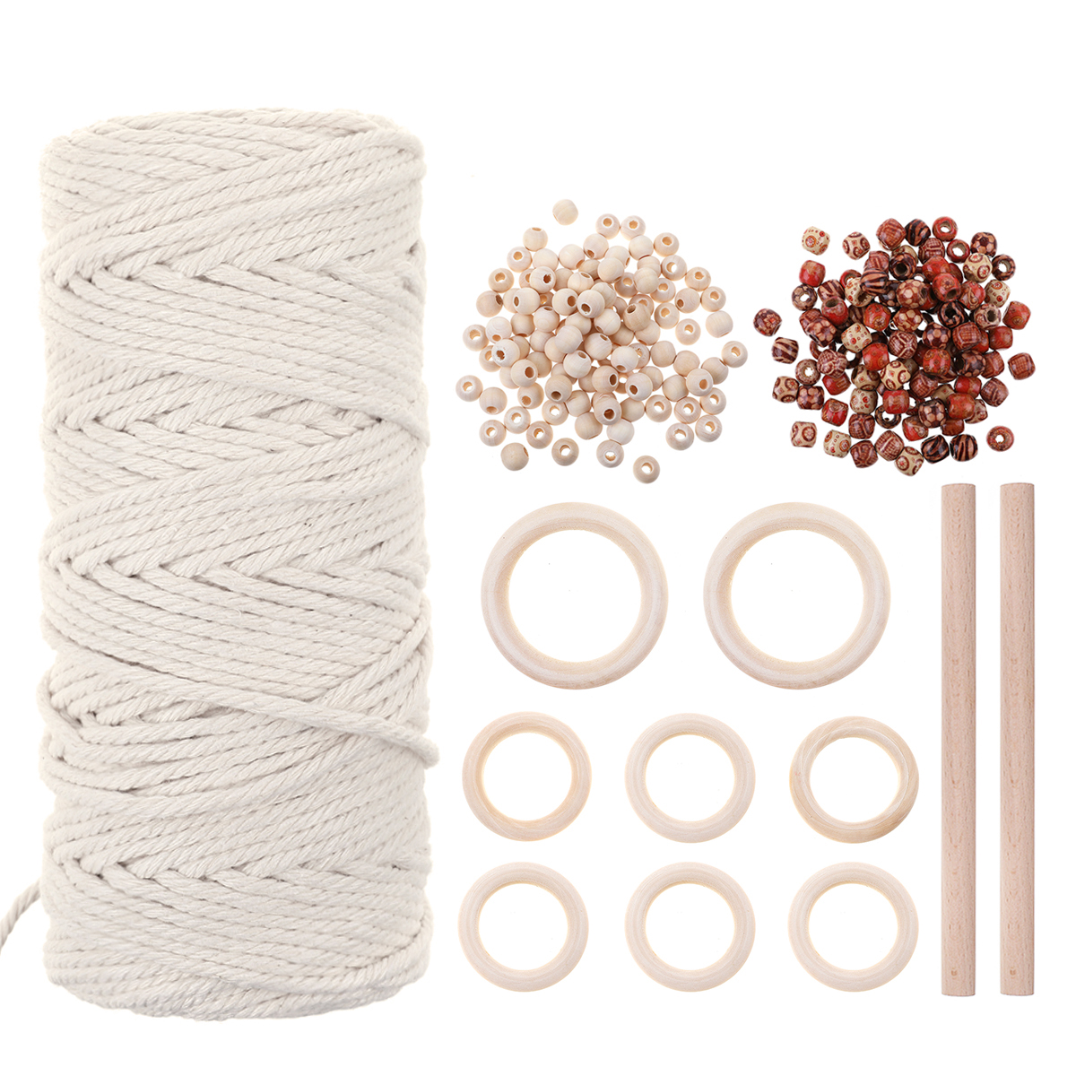 Find Jeteven Natural Macrame Cord 3mm Cotton Cord with 8pcs Wood Ring and 2 Wooden Stick for DIY Craft Braided Wire for Sale on Gipsybee.com with cryptocurrencies