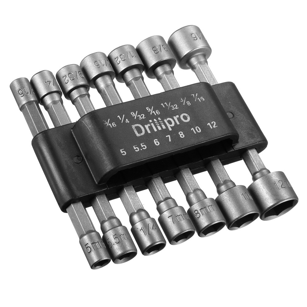 

Drillpro 14pcs 1/4 Inch Hex Shank Power Nut Driver Drill Bit Set SAE Metric Socket Wrench Screw Screwdriver