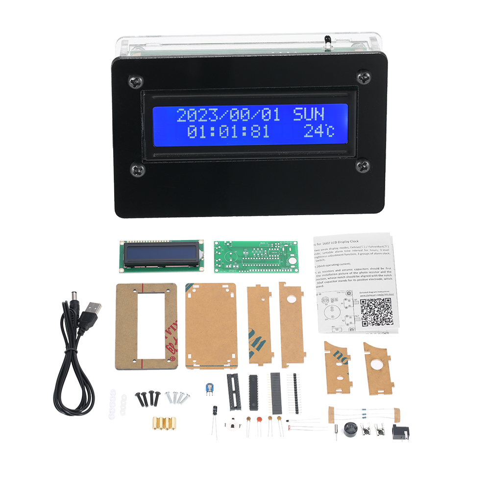 

1602 LCD 3-channel Alarm DIY Clock Kit Time Temperature Date Week Display Digital Clock Kit