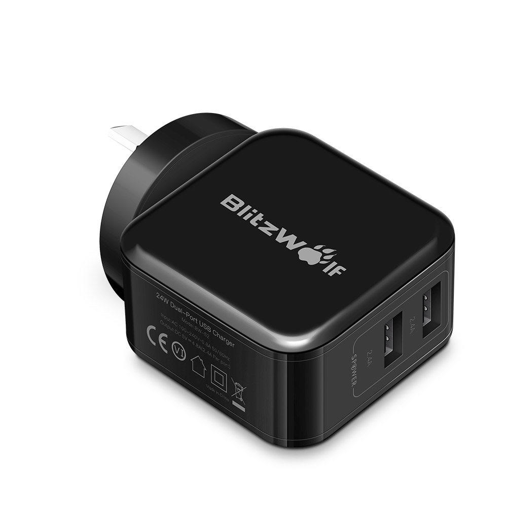 

BlitzWolf® BW-S2 AU 4.8A 24W Dual USB Charger With Power3S Tech for iphone 8 8 Plus X Xiaomi