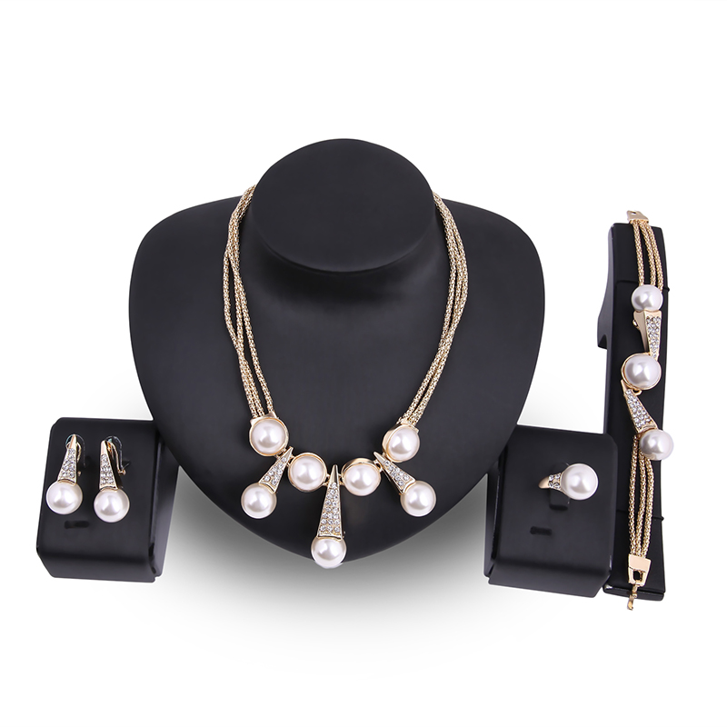 

18K Gold Charm Necklace Bracelet Earrings Ring Set for Women
