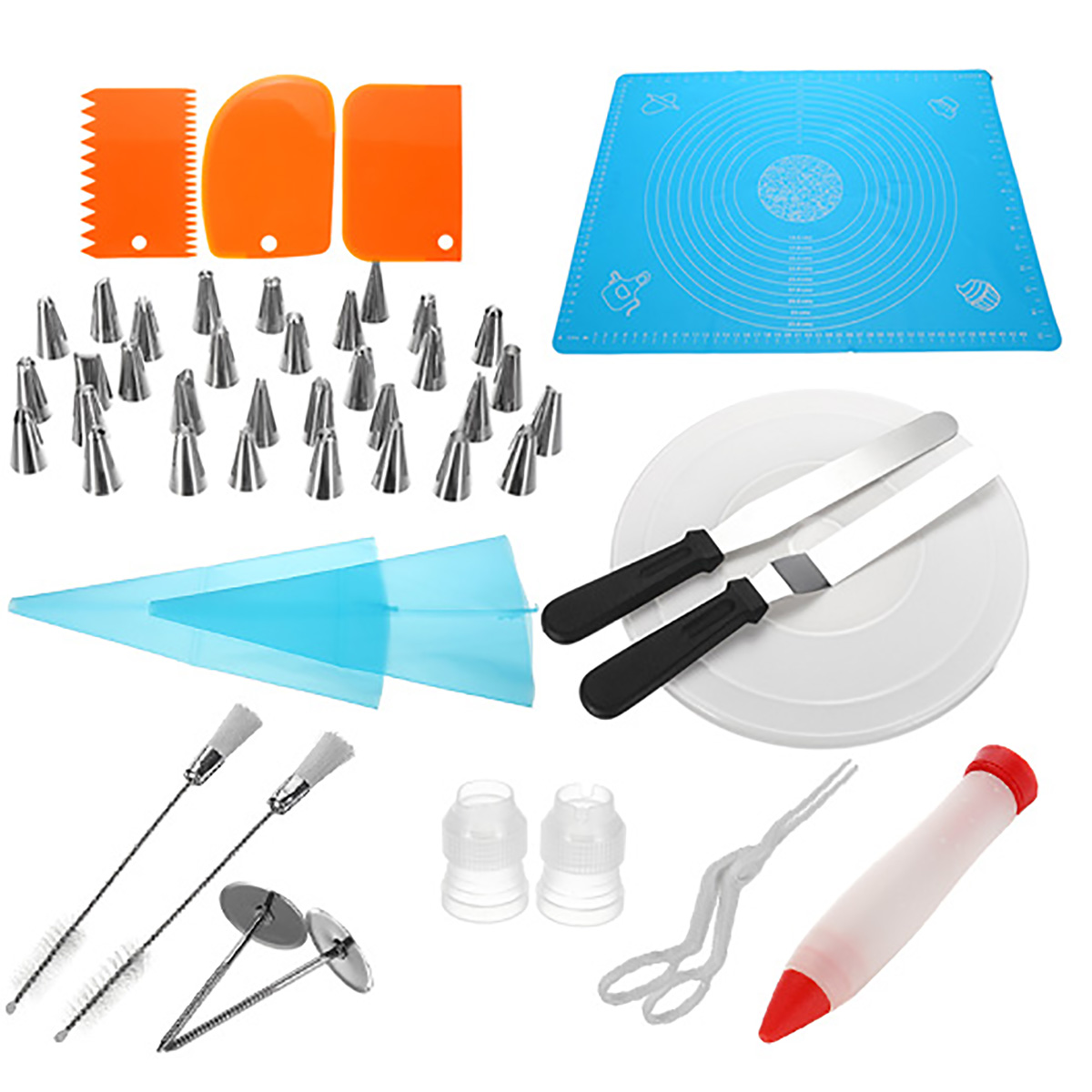 

49pcs Cake Baking Tools Cake Turntable Flower Icing Piping Nozzles Silicone Pad Kit