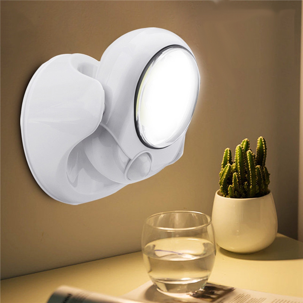 

3W Wireless Round COB LED PIR Датчик Ночной свет Батарея Powered Wall Лампа Stair Cabinet Home