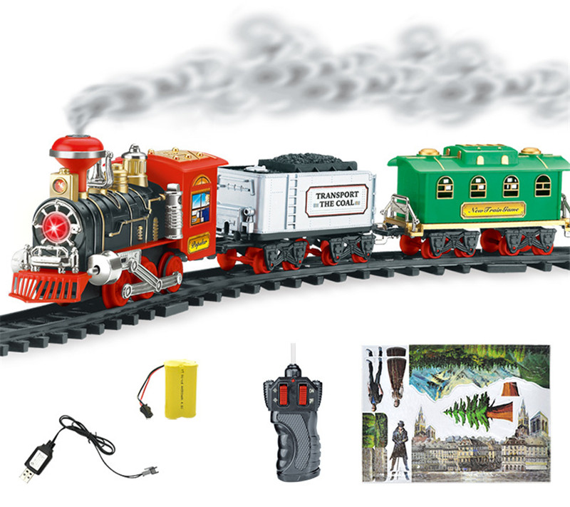 

Электрический Дистанционное Управление Моделирование Железнодорожный поезд Chargeable Steam Авто Модель для курения Kids Christmas Gift