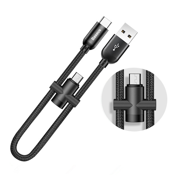 

Baseus 2.4A Type C High-density Braided Fast Charging Data Cable 23cm With Micro USB Adapter Buckle