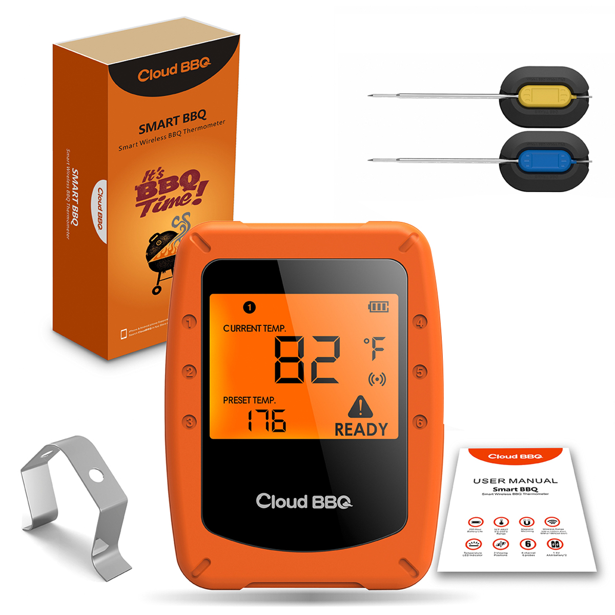 

Wireless Smart Meat Thermometer 2 Probes Bluetooth/WiFi For IOS Android Digital Thermometer