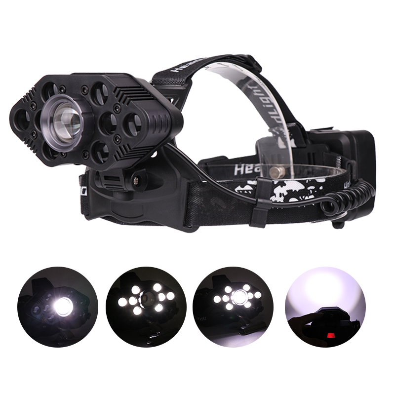 

XANES 2205 4500LM 9*T6 LED 3 Modes Headlamp 3*18650 Battery USB Interface Telescopic Zoomable Head Light