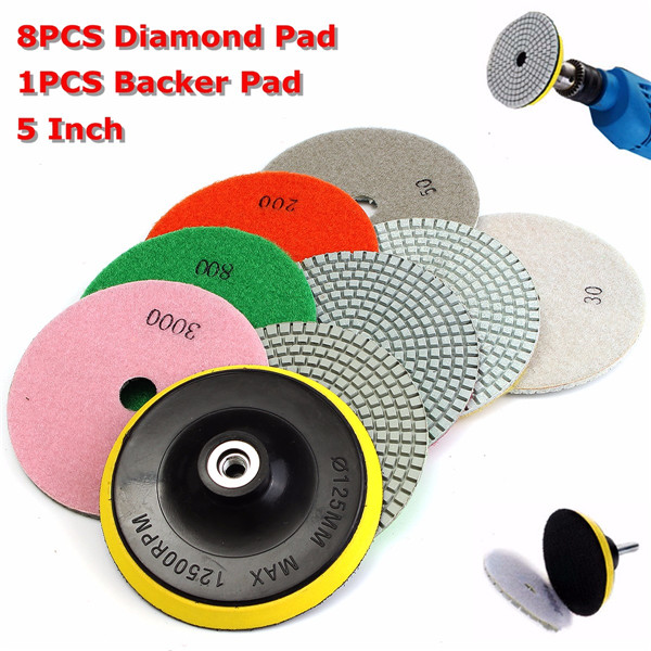 

8pcs 4 Inch 30-3000 Grit Diamond Polishing Pads With Backer Pad for Granite Stone Concrete Marble
