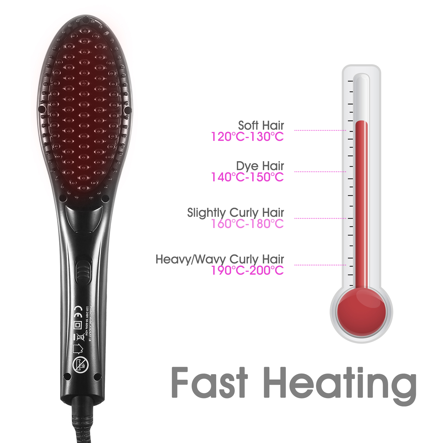Hair Straightener Brush Anti-scald Electric Ionic Straightening Comb Ceramic Heating Temperature Adjustable Auto-Off Hair Brush
