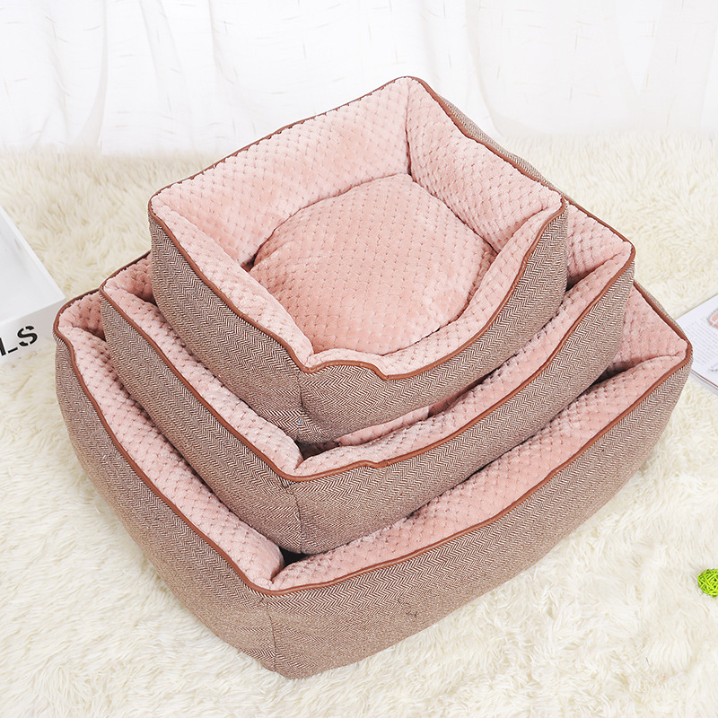 

Cotton Linen Corn Kernels Pet Dog Cat Bed for Small Medium Bed House Cushion With Removable Pet Mat Nest