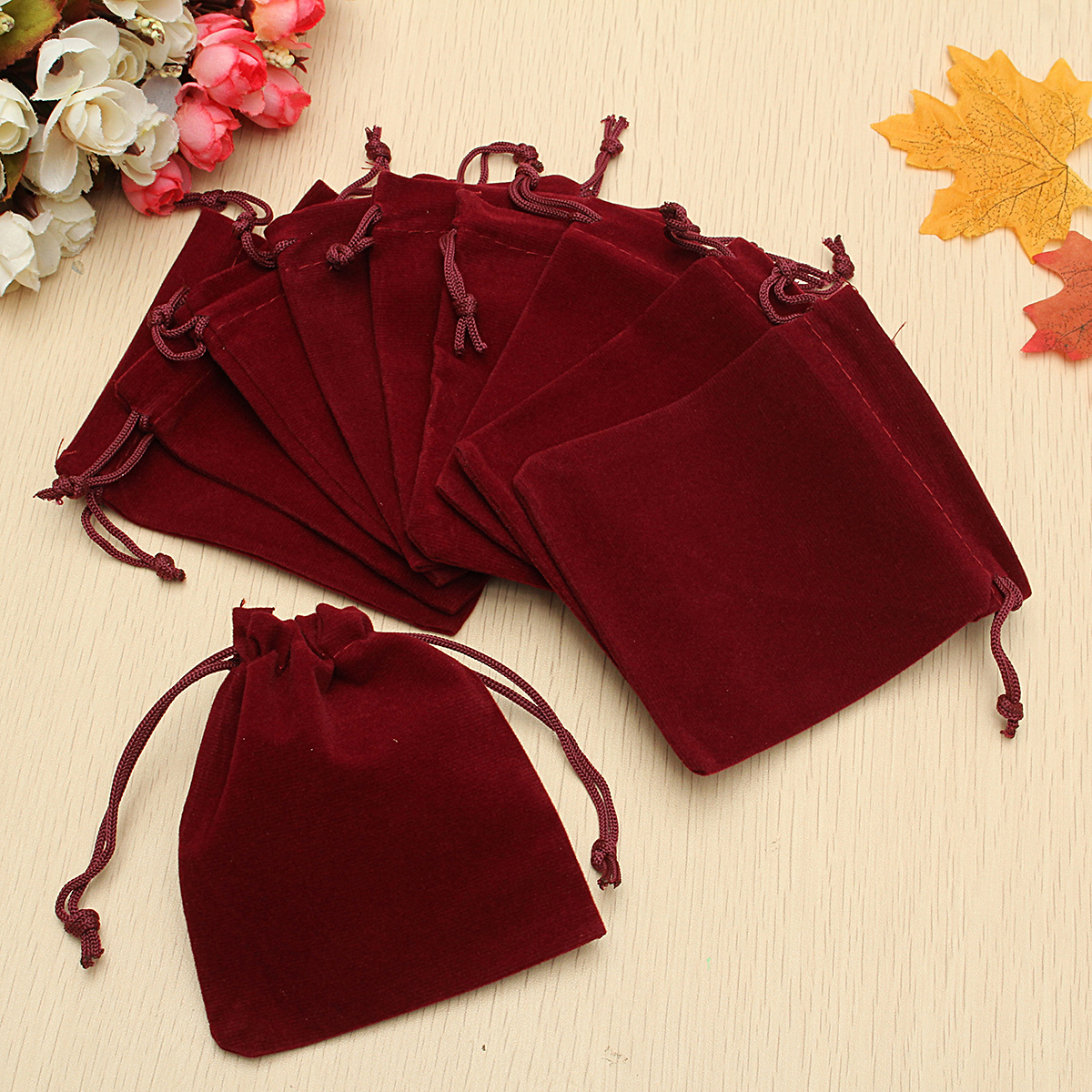 

10Pcs Dark Red Drawstring Bags Wedding Party Candy Favor Gift Jewellery Pouches