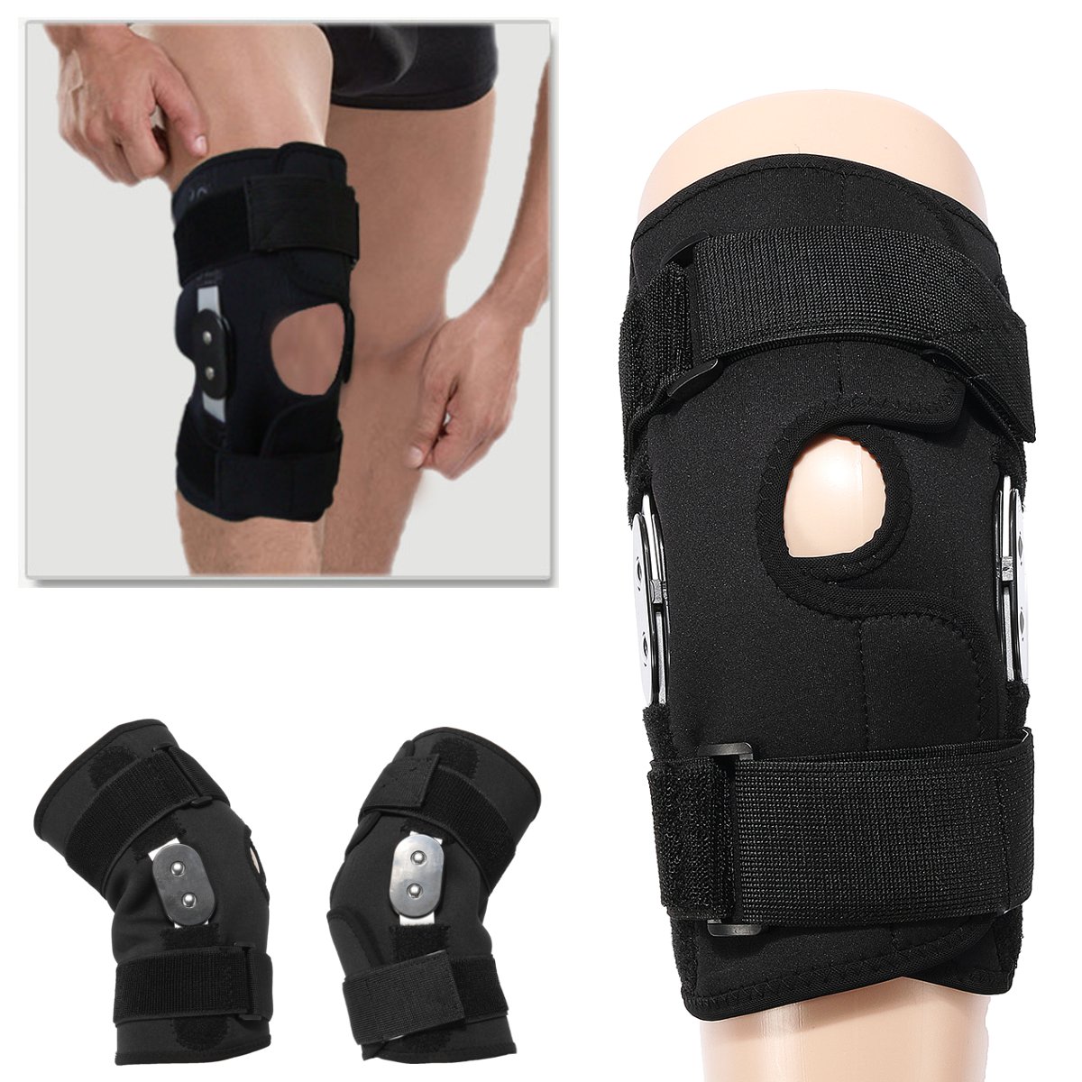 

Double Hinged Full Knee Support Brace Pad Adjustable Aluminium Support Joint Protection