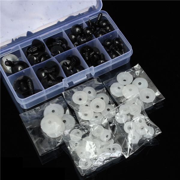 

52pcs 12-20mm Black Plastic Safety Eyes for Teddy Bear Doll Animal Puppet Crafts