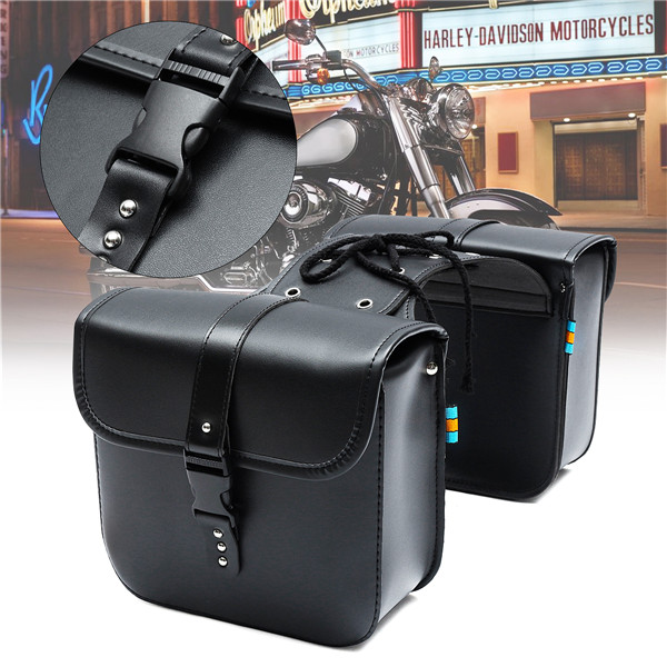 A Pair Motorcycle Saddle Bag Bike Side Storage Fork Tool Pouch For Harley 