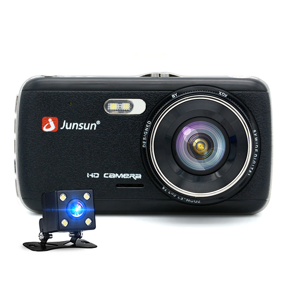 

Junsun 4 дюймов Полный HD 1296P ADAS Dual Объектив IPS Видеорегистратор Ночного видения Авто Видеорегистратор камера