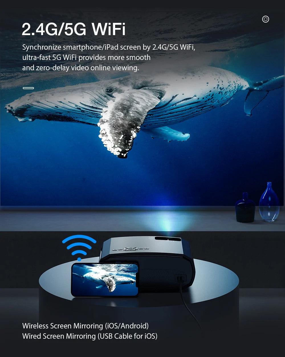 5G WIFI BlitzWolf®BW-VP13 1080P WIFI Projector Full HD 2.4G/5G WIFI Cast Screen