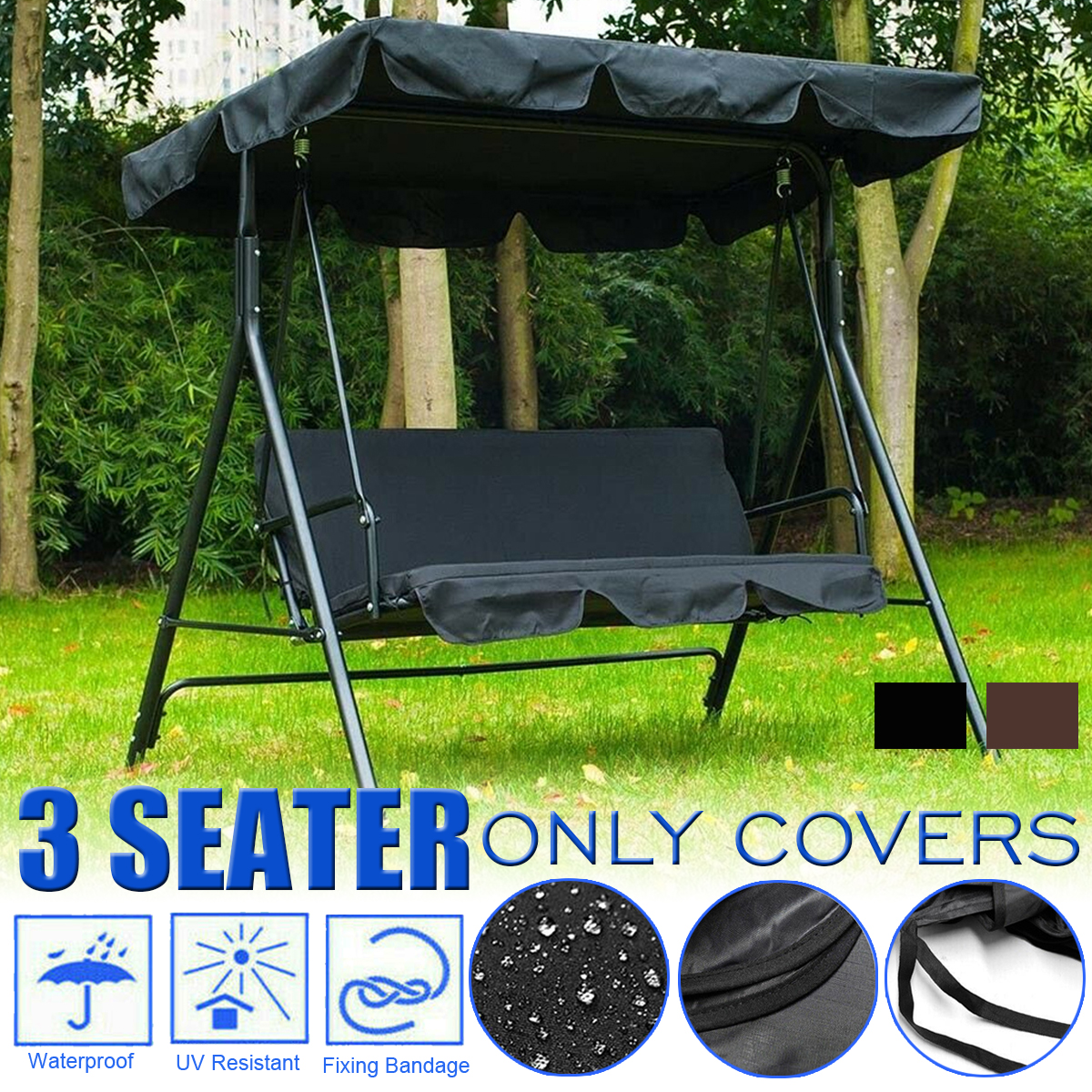 2 & 3 Seater Canopy Cover for Garden Swing Seat Replacement Spare Waterproof 