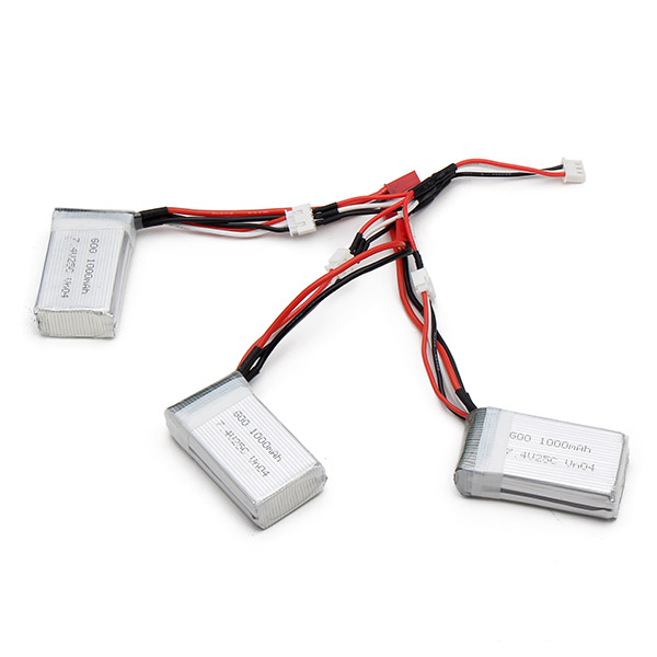 

3 x Upgrade 7.4V 1000mAh Li-Po Battery & 1 to 3 Charging Cable for MJX X600 X601H RC Hexacopter