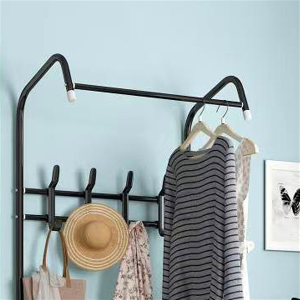 Floor Cloth Shelf Coat Hat Rack Floor Standing Hanger Anti-rust Metal Iron Clothing Hanging Storage Shelf Organizer 6