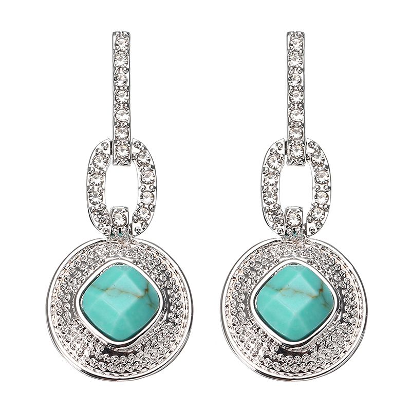 

JASSY® Bohemian Turquoise Elegant Ear Drop Platinum Plated Micro Inlay Rhinestone Jewelry for Women