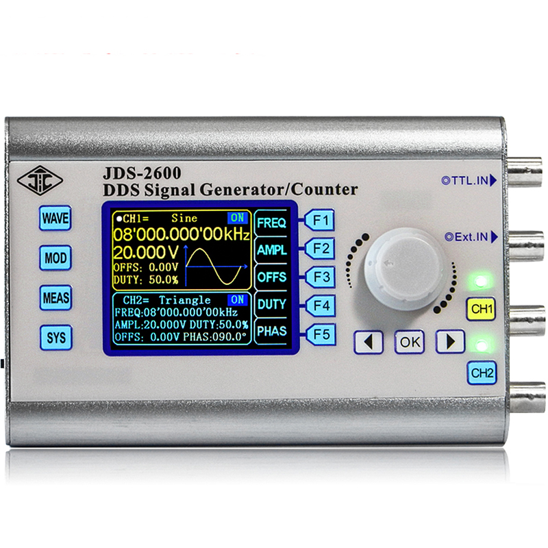 

JDS-2600 2 Channel DDS Signal Generator Counter Arbitrary Wave Function Generator 266MSa/s Sampling Rate 15MHz/30MHz/40MHz/50MHz/60MHz