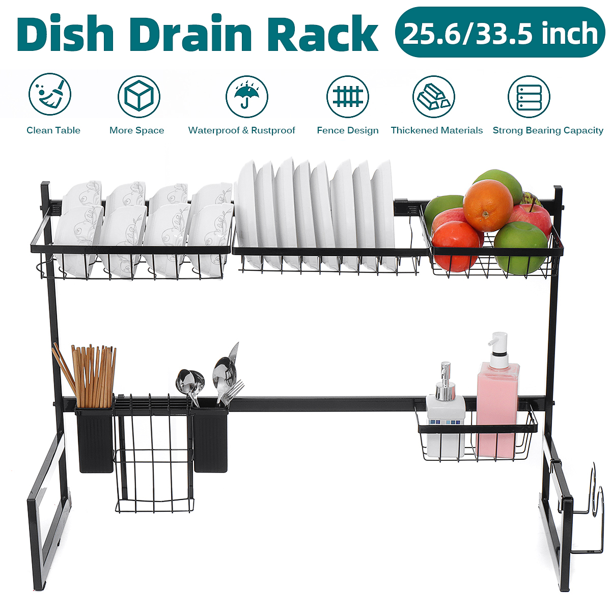 Bundles & Kits Bakeey 26/34in Dish Drying Rack Kitchen Draining Drainer Over Sink Organizer