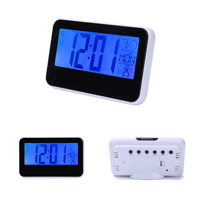 

Voice Control Back-light LCD Alarm Clock Weather Monitor Calendar Decor Desktop Table Clock With Timer Sound Sensor Temperature