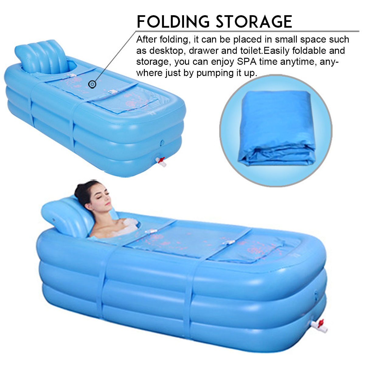 165x85x45cm Bathtub Inflatable Tub Portable Travel Bath Adult Spa Pool Warm Bathtub Folding 24