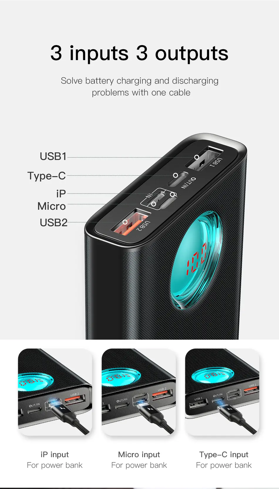 Baseus Amblight 20000mAh Quick Charger Digital Display Power Bank PD3.0+QC3.0 10