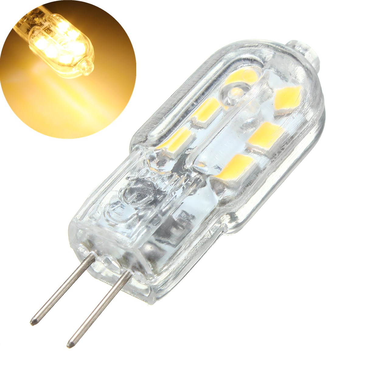 

5PCS G4 2W Non-dimmable 2835 Warm White Transparent Cover LED Light Bulb for Indoor Home Decor DC12V