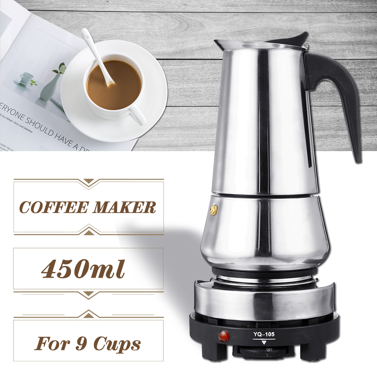 220V 500W 450ml Portable Coffee Espresso Pot Maker & Electric Stove Home Kitchen Tools 16
