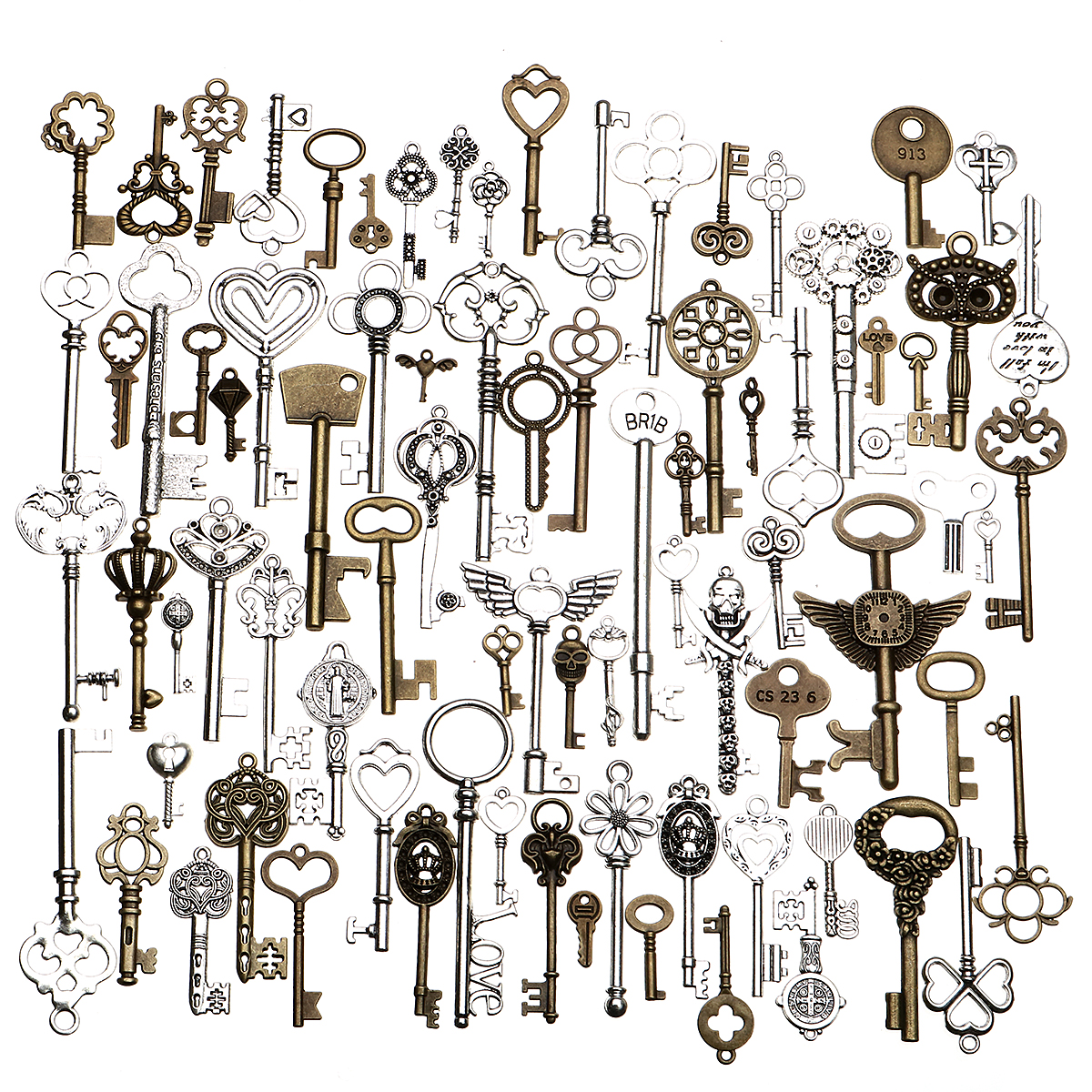 

80pcs Antique Vtg old look Ornate Skeleton Keys Lot Pendant Fancy Heart Decorations