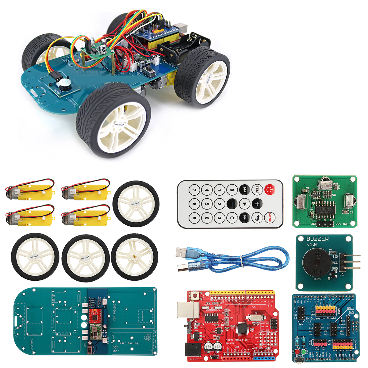 

4WD Wireless IR Remote Control Smart Car Arduino Kit for ATmega328P UNO R3 with IR Controller/UNO R3 Motherboard/TT Motor