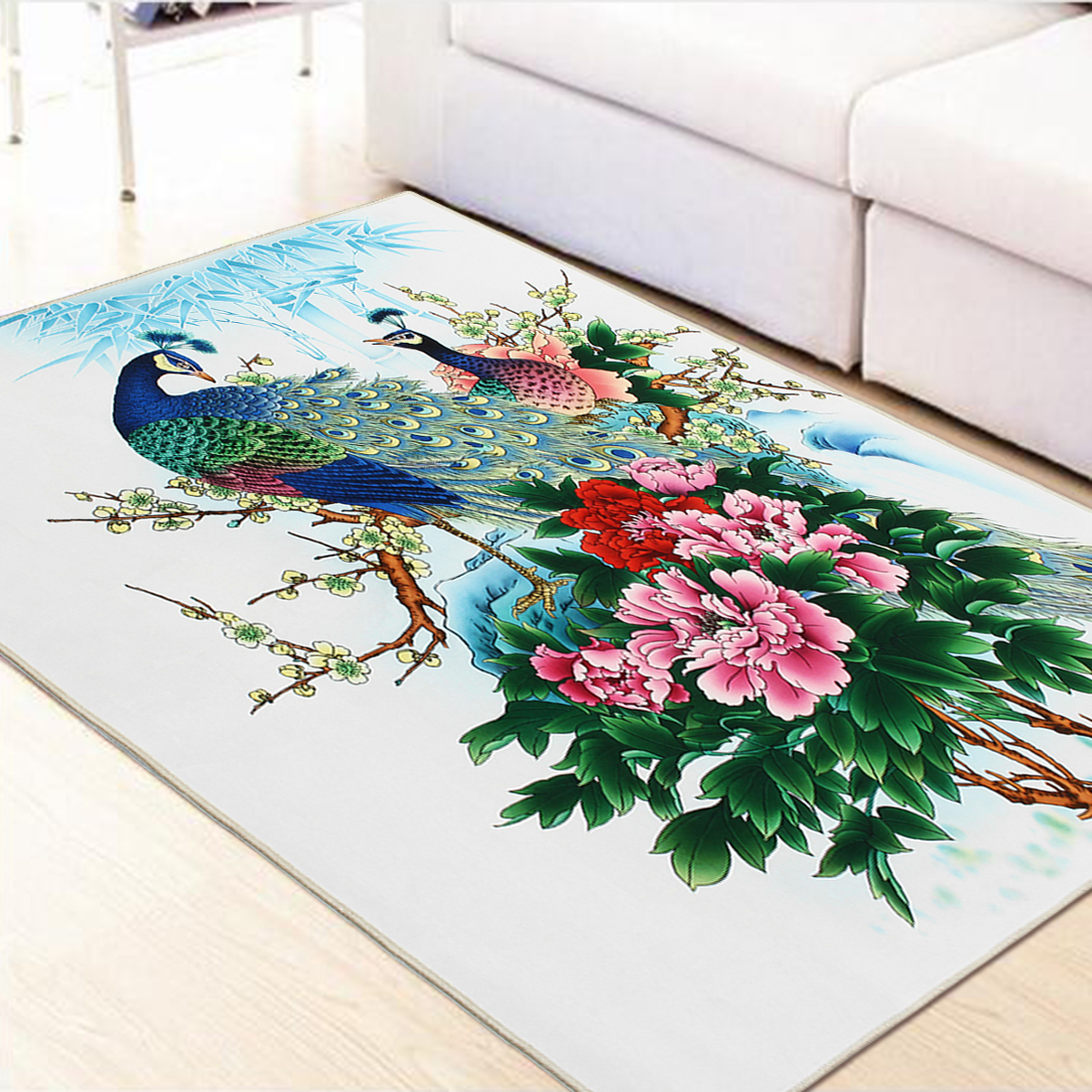 

Peacock Flower Area Floor Rug Carpet For Bedroom Living Room Home Mat Decoration