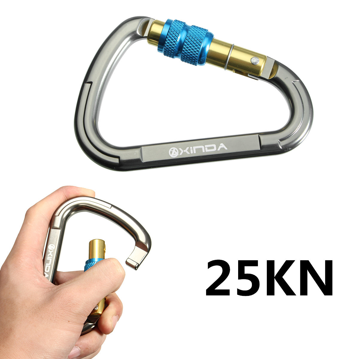 

INDA 25KN 5600lbs Aluminum D Shape Carabiner Screw Locking Caving Climbing Key Lock Carabiner Buckle
