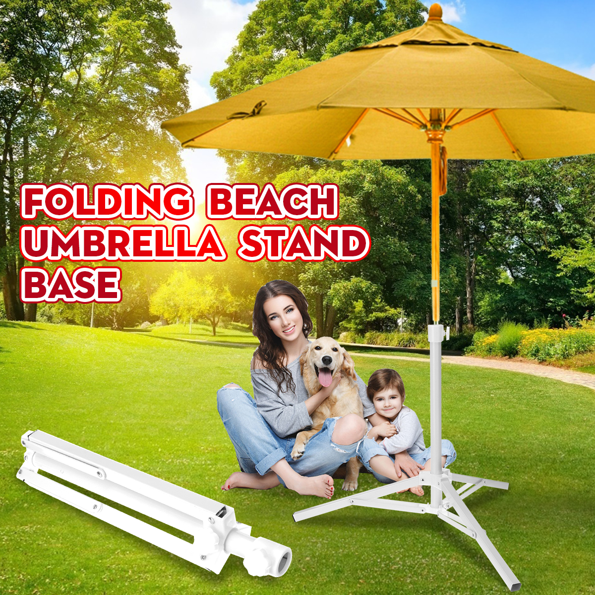 Folding Beach Umbrella Stand Parasol Sunshade Base Ground Support for Outdoor Garden 1