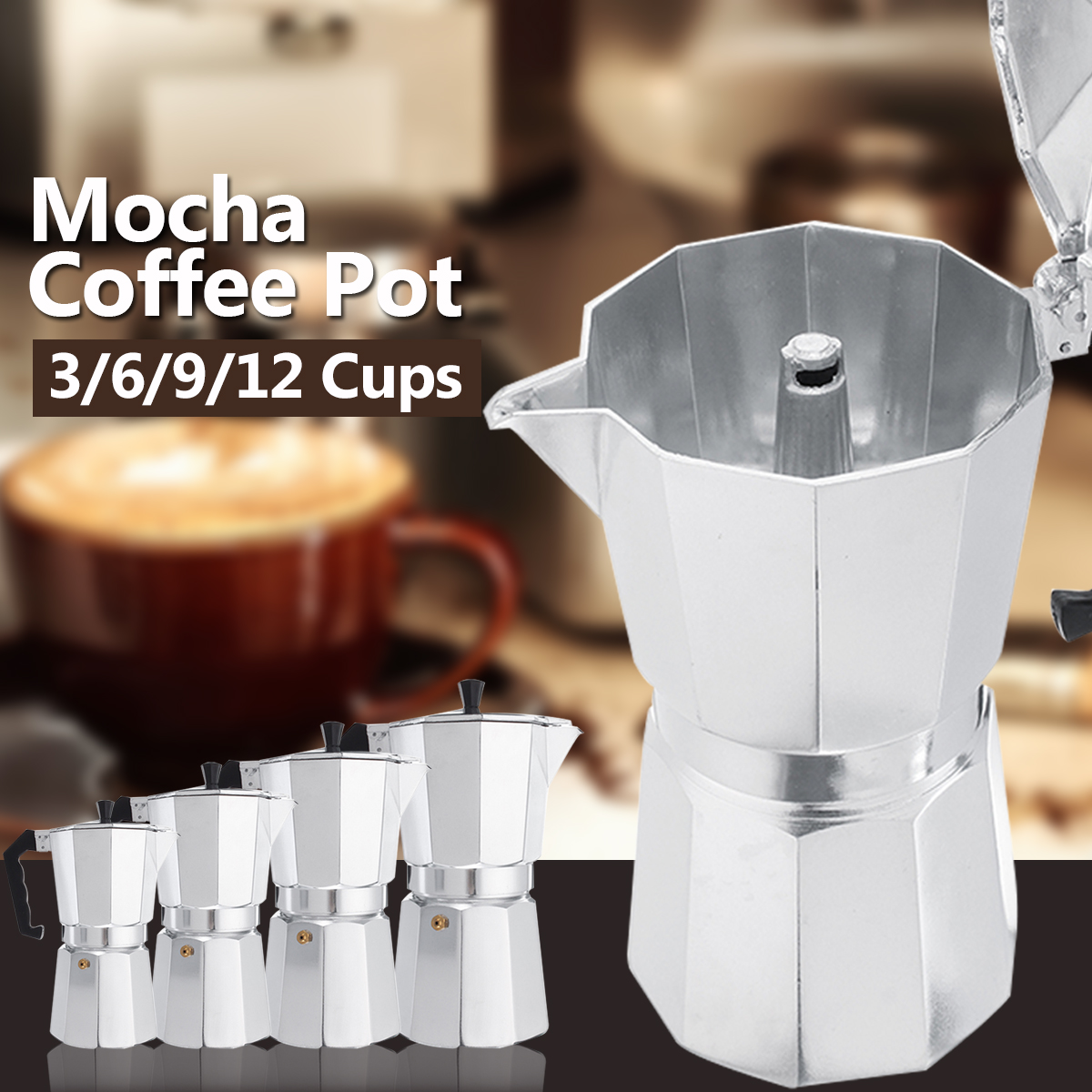 3/6/9/12 Cups Aluminum Espresso Moka Percolator Portable Coffee Maker Stovetop Home DIY 62