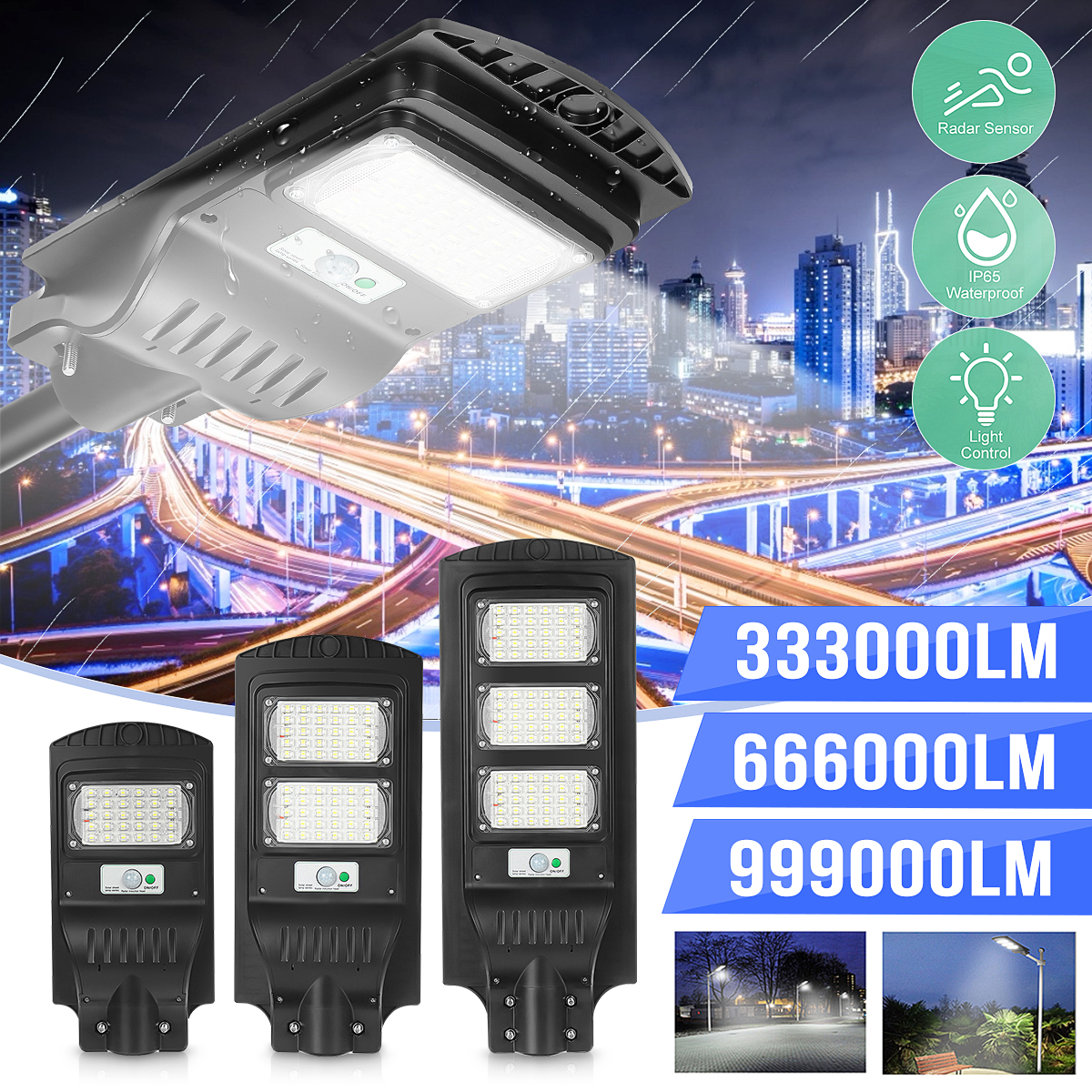 999000LM 30/60/90W Solar Street Light Motion Sensor Garden Yard Wall 