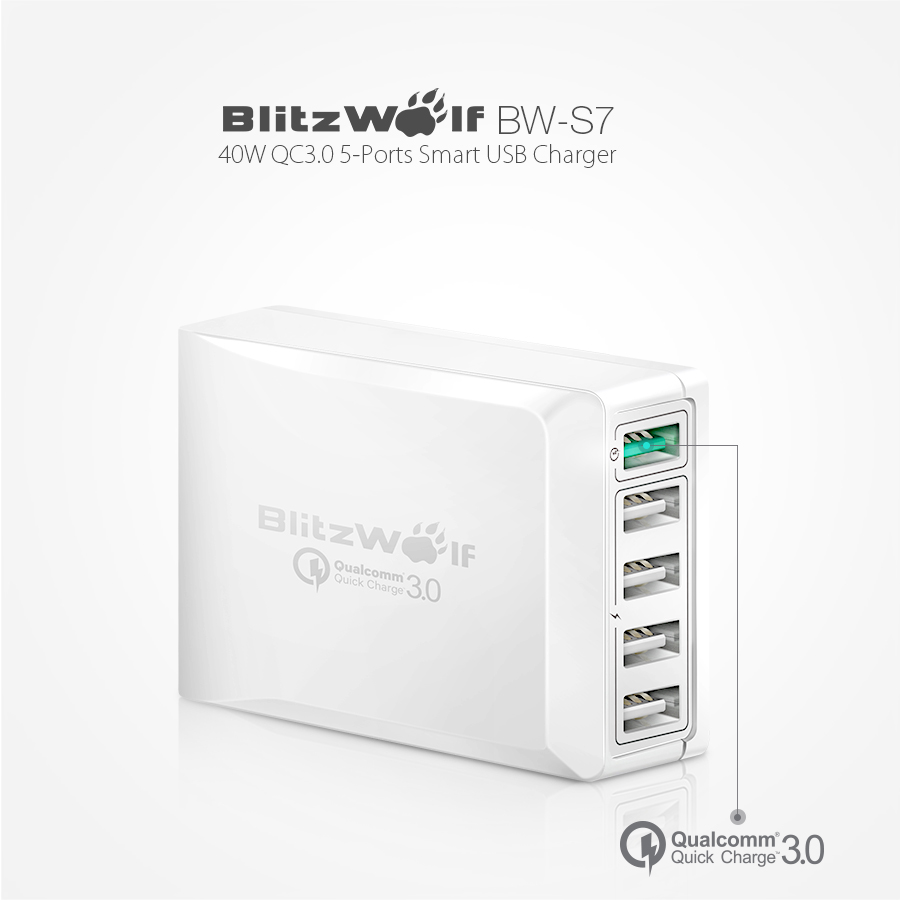 מטען מהיר 5 יציאות BlitzWolf BW-S7 QC3.0 40W