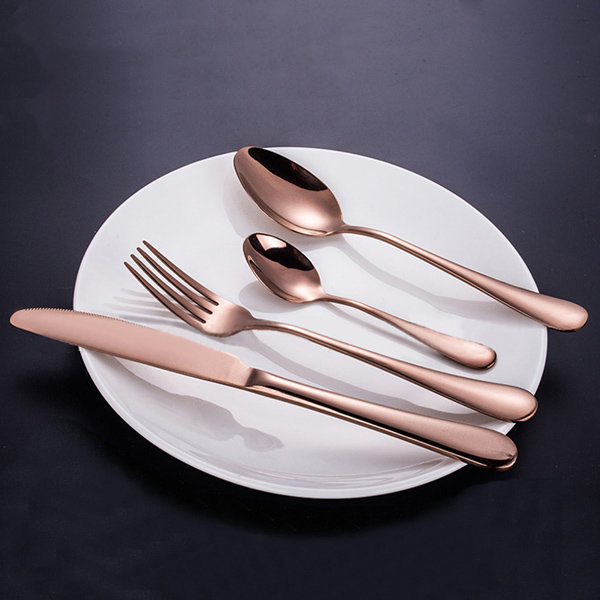 

KCASA™ Stainless Steel Rosy Gold Western Food Dinnerware Cutlery Fork Knife & Spoons Tableware Set