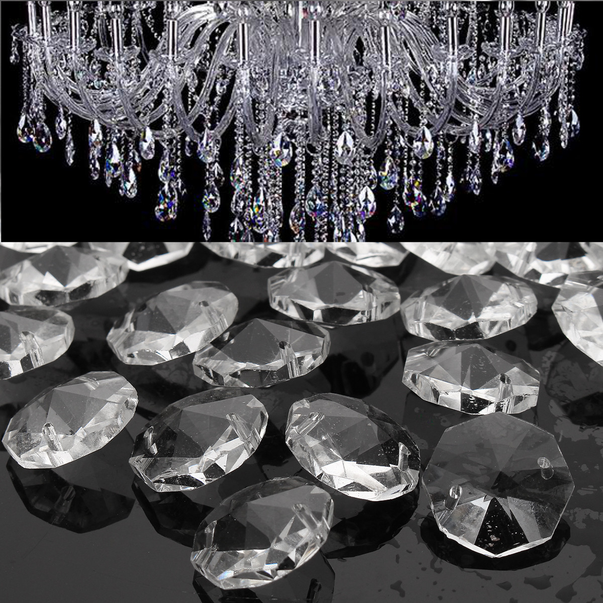 

50pcs Clear Glass Crystals Chandelier Pendant Lamp Prisms Parts Hanging Drops 18MM