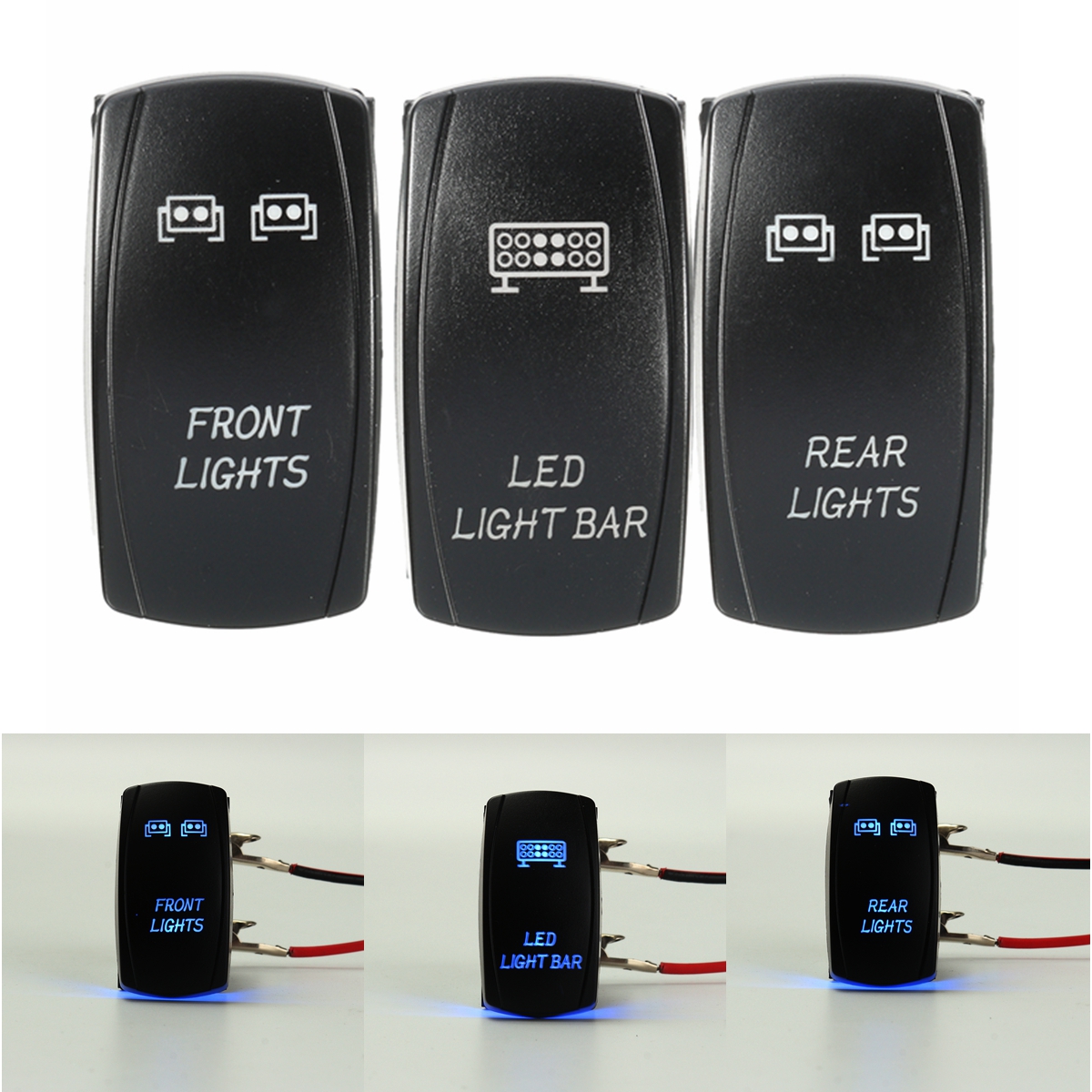 

3шт 5-Pins спереди и сзади Свет LED подсветкой Laser Нажмите Rocker Switch