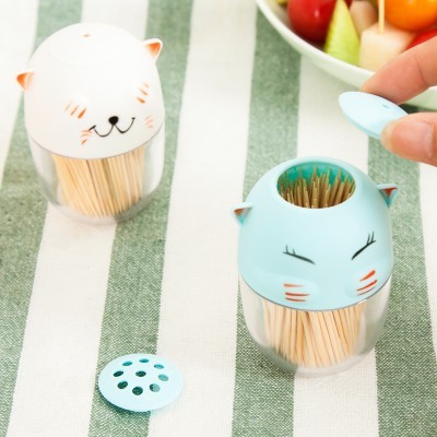 

Cute Кот Toothpick Коробка Настольный пластиковый держатель для зубочисток Portable